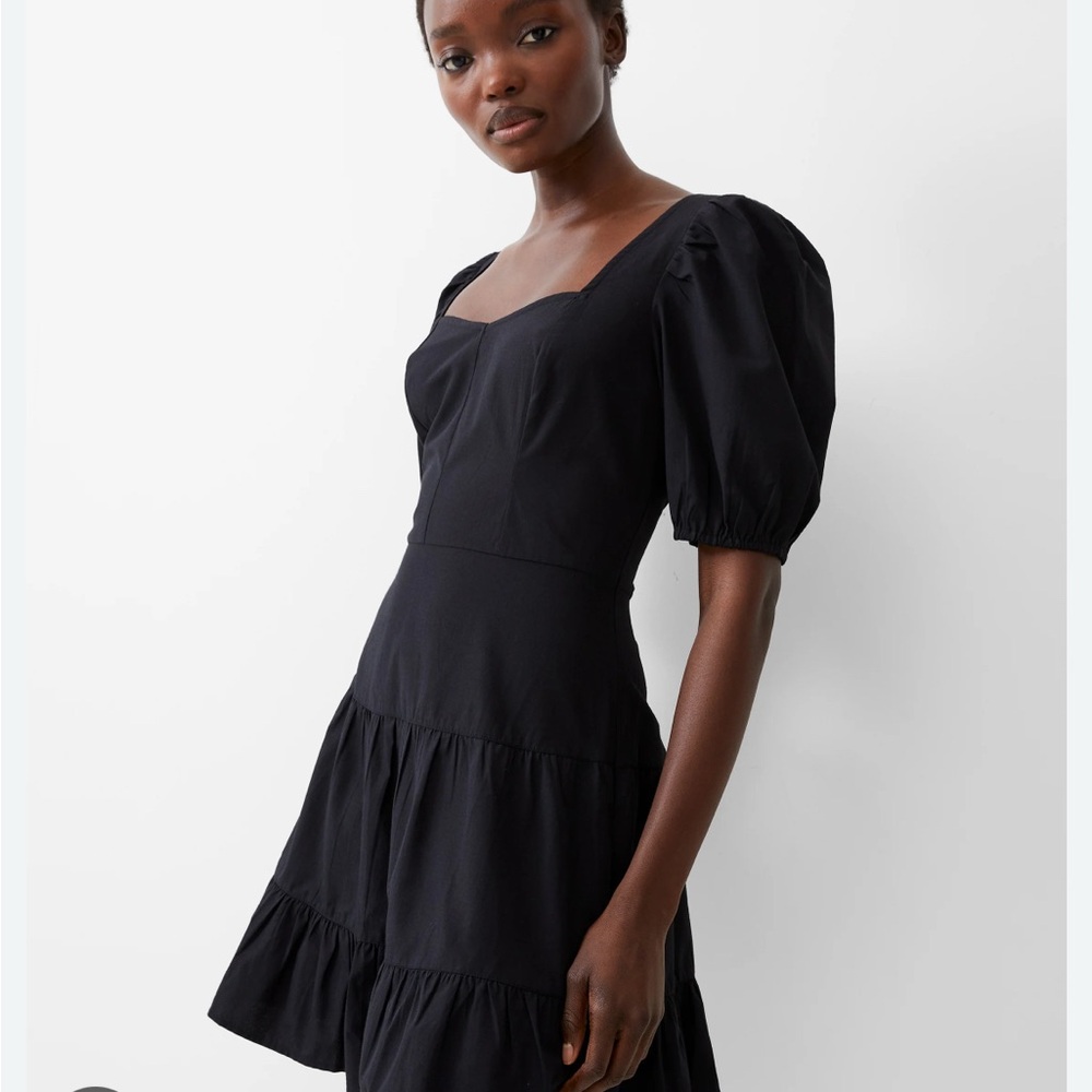 New with tags! French Connection Black Mini Dress with Puff Sleeves